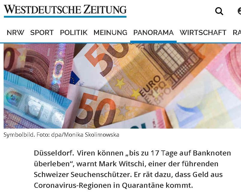 Westdeutsche-Zeitung Seuchenexperte warnt vor Bargeld wegen Corona